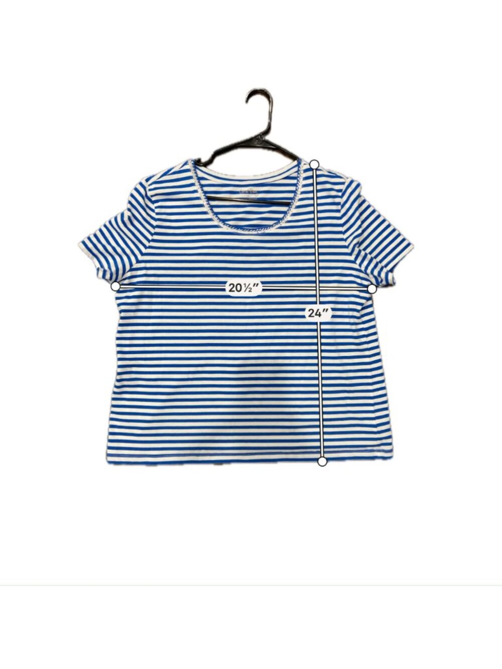 Coral Bay XL Blue White Striped Embellished Scoop Neck Tee Boho Chic Soft Girl - Picture 6 of 11